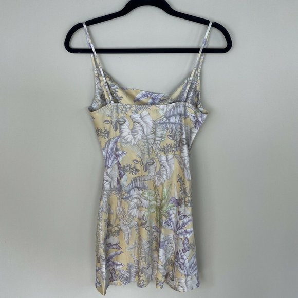 Lulus Sultry Summers Yellow Tropical Satin Dress - Picture 3 of 7